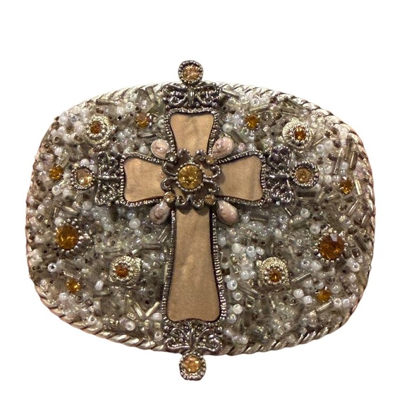 T\'s Buckin\' Buckles Western Cross Belt Buckle Handcrafted USA Beaded Rhinestone main image 9